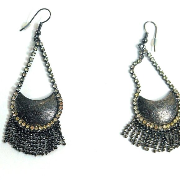 Vintage Boho Crescent Moon Fringe Earrings 3”  Boho Festival - Picture 1 of 4